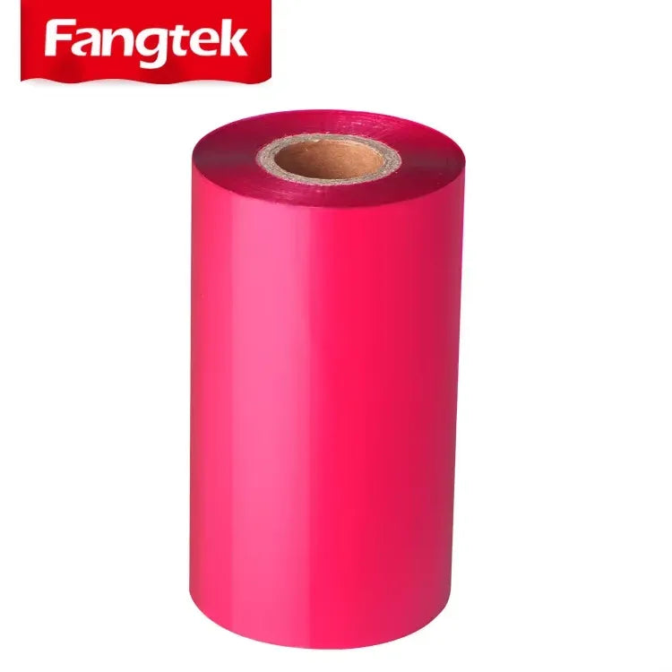 Pink thermal transfer ribbon roll with core for label printing