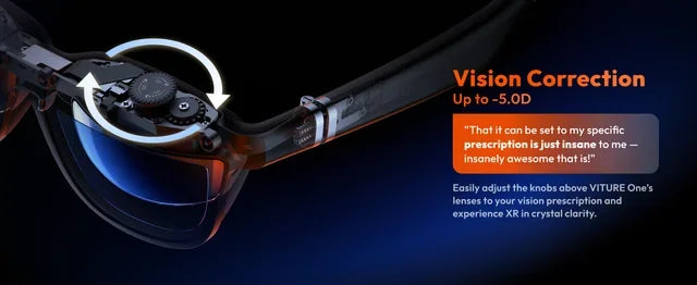VITURE One XR/AR 3D Glasses Compatible Steam Deck/ROG Ally/Gaming Consoles/PC/Android Electrochromic Film Myopia Adjustments