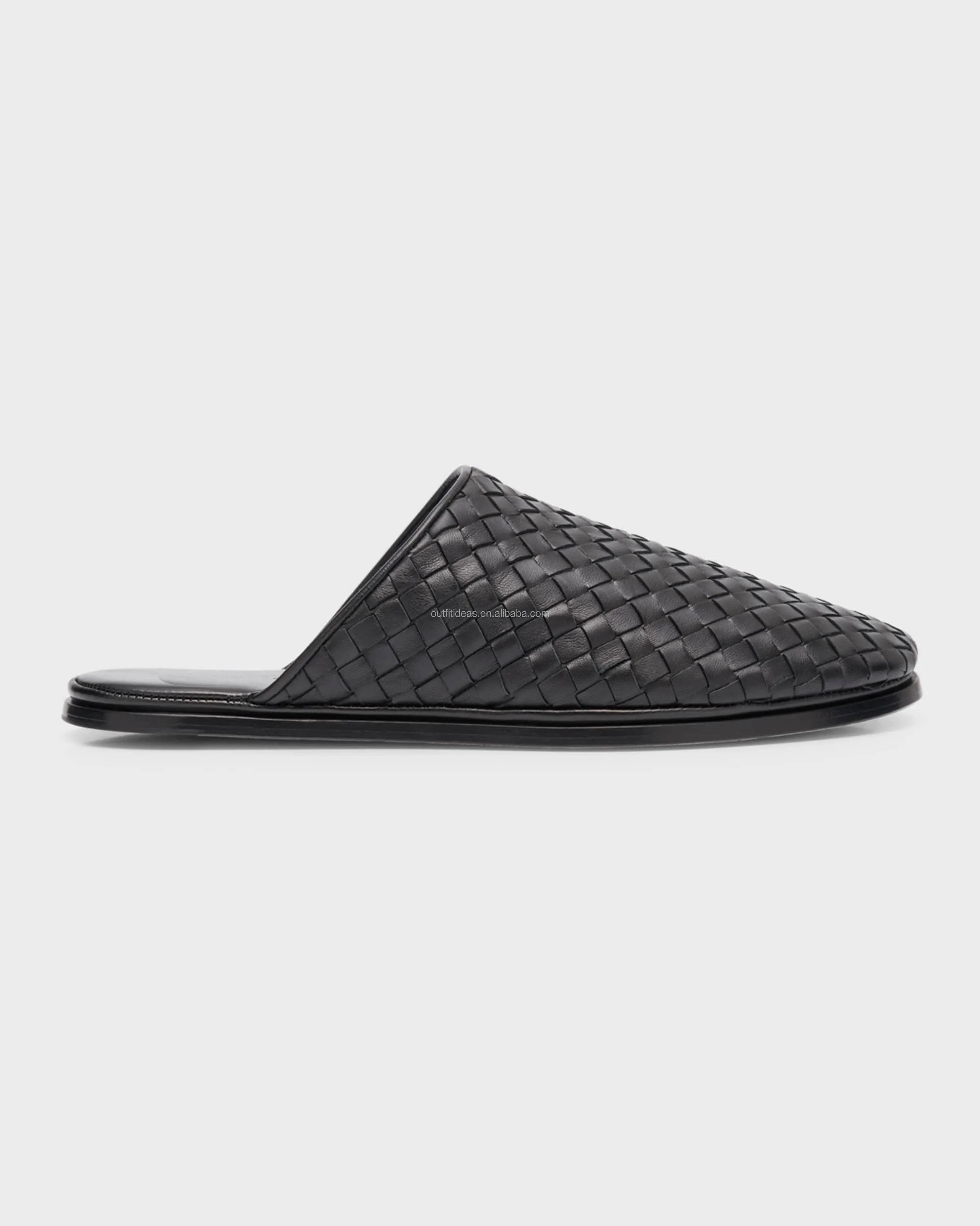 New With Tags Women Lambskin Genuine Leather All-Over Intrecciato Woven Leather Open-back Mule Slippers Flat Dress Shoes for Men