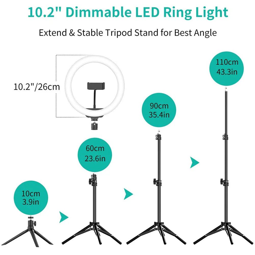 10 Inch LED Ring Light with Tripod Stand for Professional Video Lighting Tidesmit