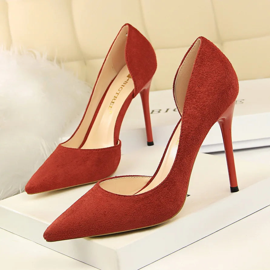 2026 New Model Sexy Sleek Thin Heels Slip-On Solid Pointed Toe Velvet Womens Business Formal Evening Dress Pumps
