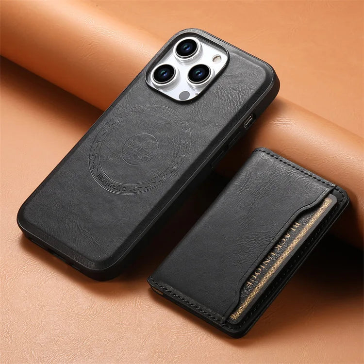 Denior | PU Leather Magnetic Attraction Phone Case for iPhone 16/15/14/13/12 Series & Card Bag(3 Card Slots) Black OPP Bag Tidesmit