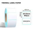 Thermal label paper, 40x30mm size, 400 pcs per roll pack