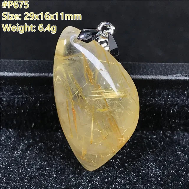 Natural Gold Rutilated Quartz Sterling Silver Pendant Necklace for Women & Men Healing Wealth Gift CCGTC Certified AAAAA