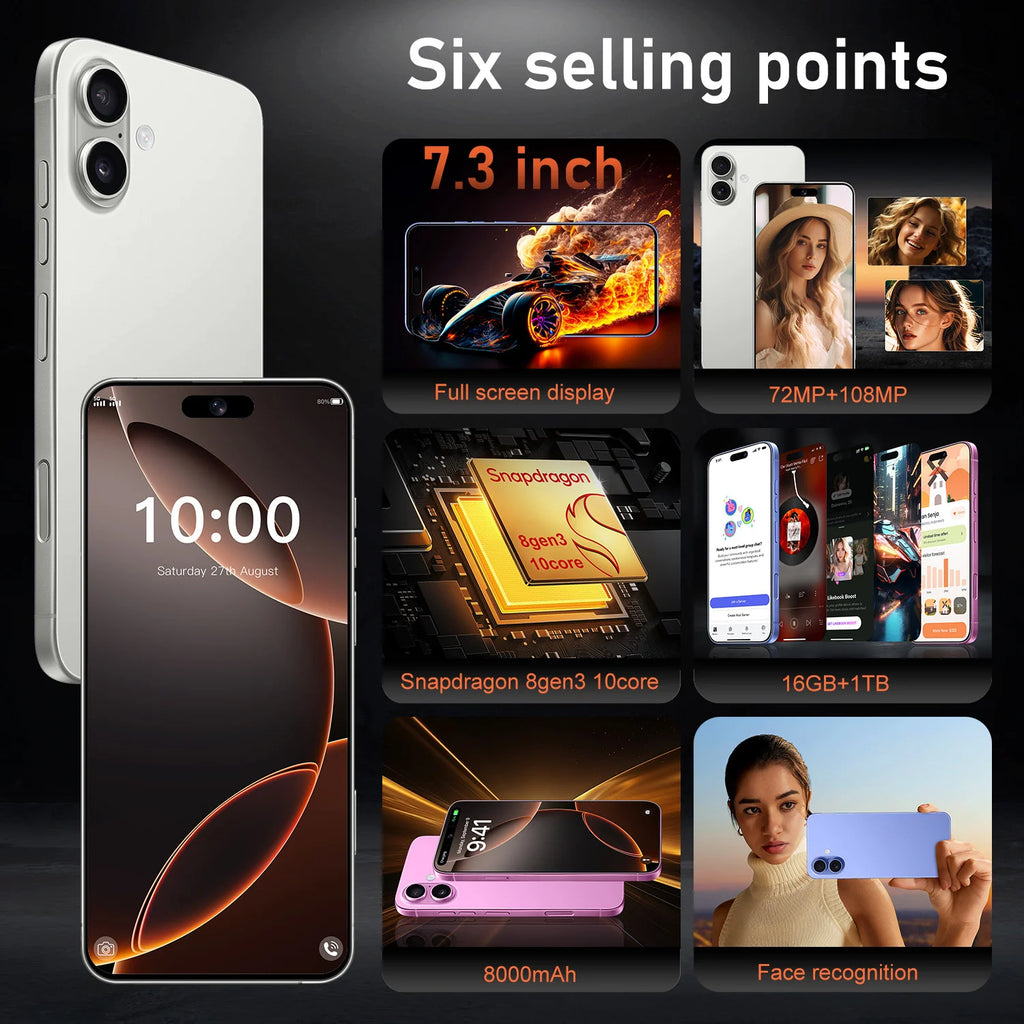 Original I16 Plus smartphone 6.7 inch display 16GB RAM 1TB storage unlocked clone mobile phone gallery view 14