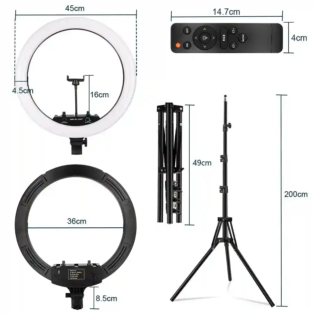 18 Inch RGB Ring Light with Tripod Stand - Professional LED Lighting Tidesmit
