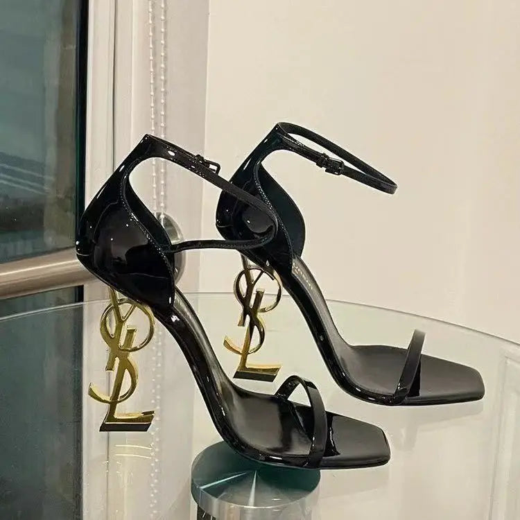 Women's Summer Pointed Toe Thick Heel Patent Leather High Heel Sandals Elegant Buckle Slip-On Hot Selling Fashion Trend