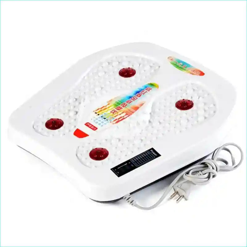 White electric foot massager with infrared heating, magnetic vibration, and textured surface for reflexology therapy.