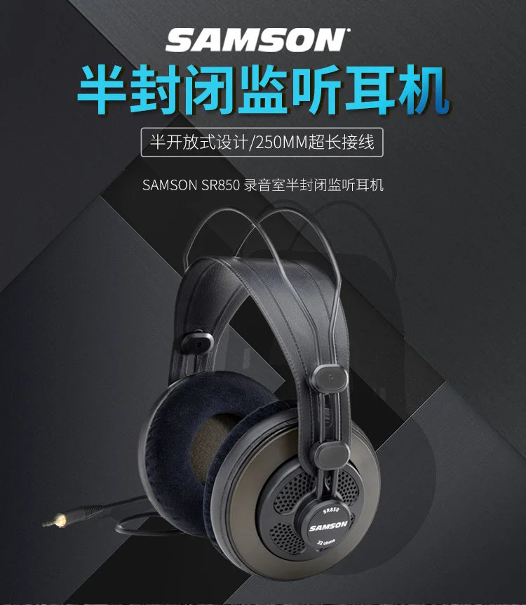 Samson SR850 Studio Headphones - Semi-Open Back with Velvet Earpads Tidesmit