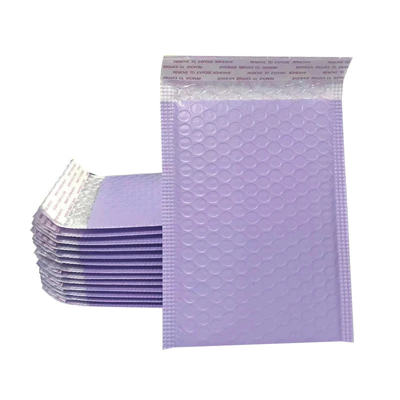 Lavender bubble mailers, stacked waterproof padded shipping bags