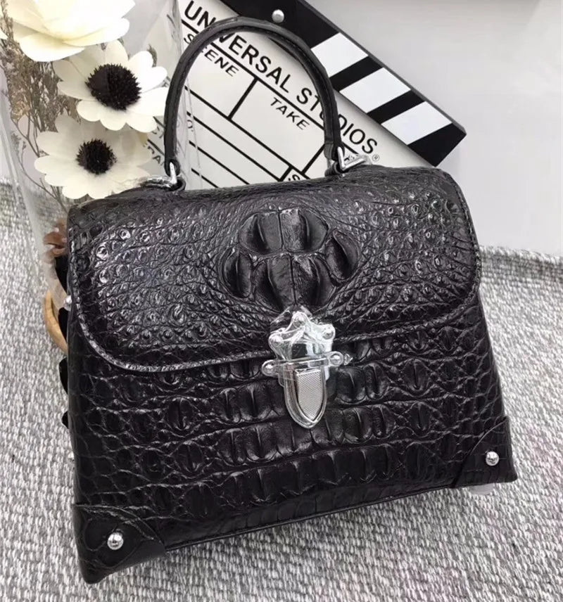 Fashion Design Genuine Crocodile Leather Women Small Purple Purse Authentic Real Leather Lady Female Orange Studs Handbag