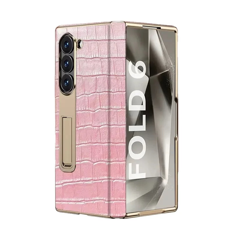 Gradient Colorful Crocodile Genuine Leather Electroplated Hinge Tempered Screen Protector for Samsung Galaxy ZFold 6 Z Fold 5 Tidesmit