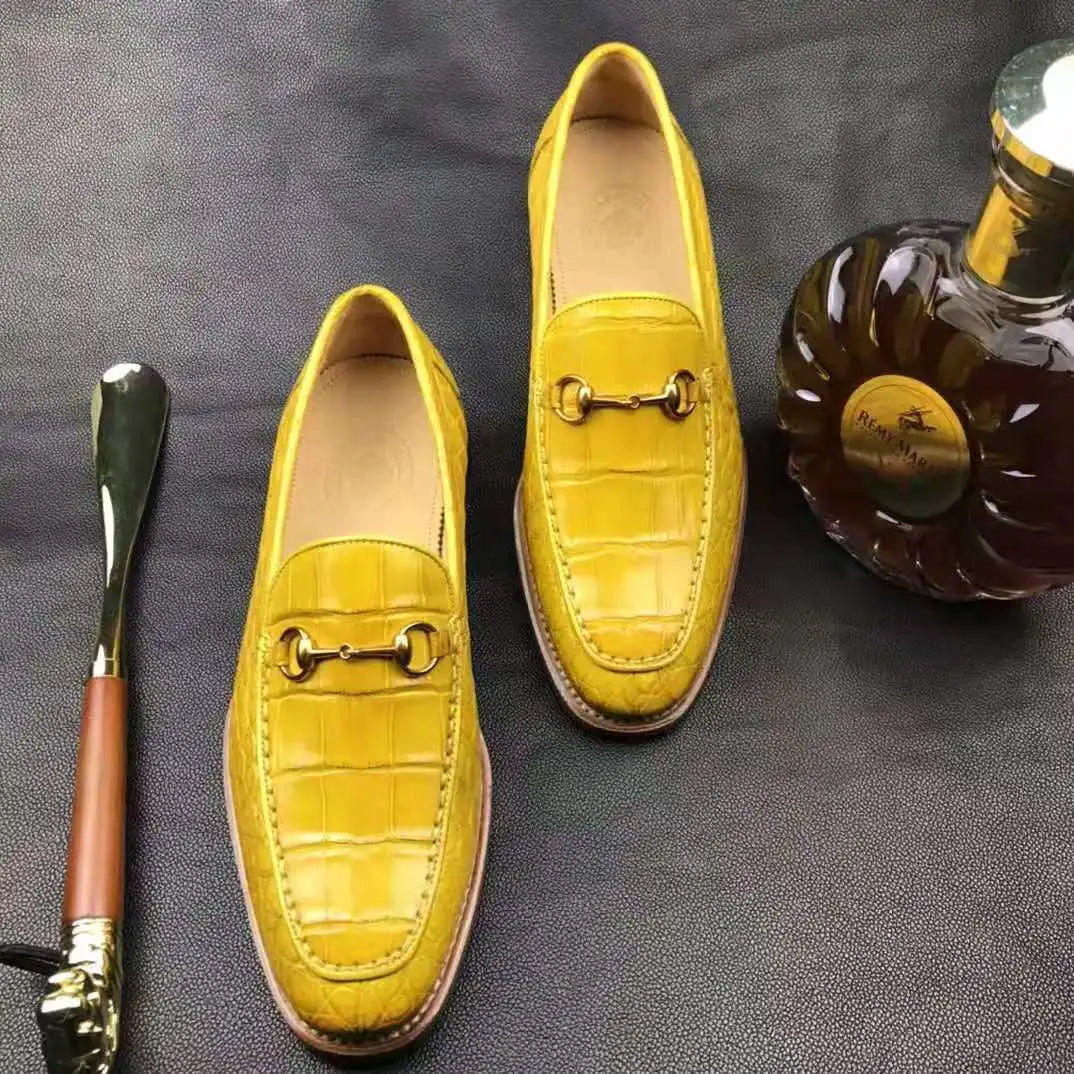 Wholesale High End Goodyear Men Loafers Dress Alligator Fashion Shoes Men Genuine Leather Crocodile Yellow Casual Men Shoes