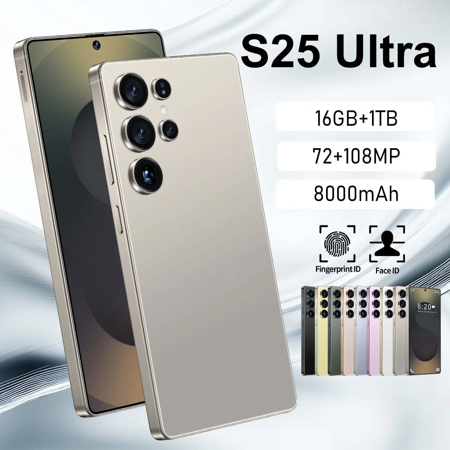 Tidesmit S25 Ultra smartphone with 7.3-inch HD screen, 22GB RAM, 1TB storage, and 108MP camera for pro gaming
