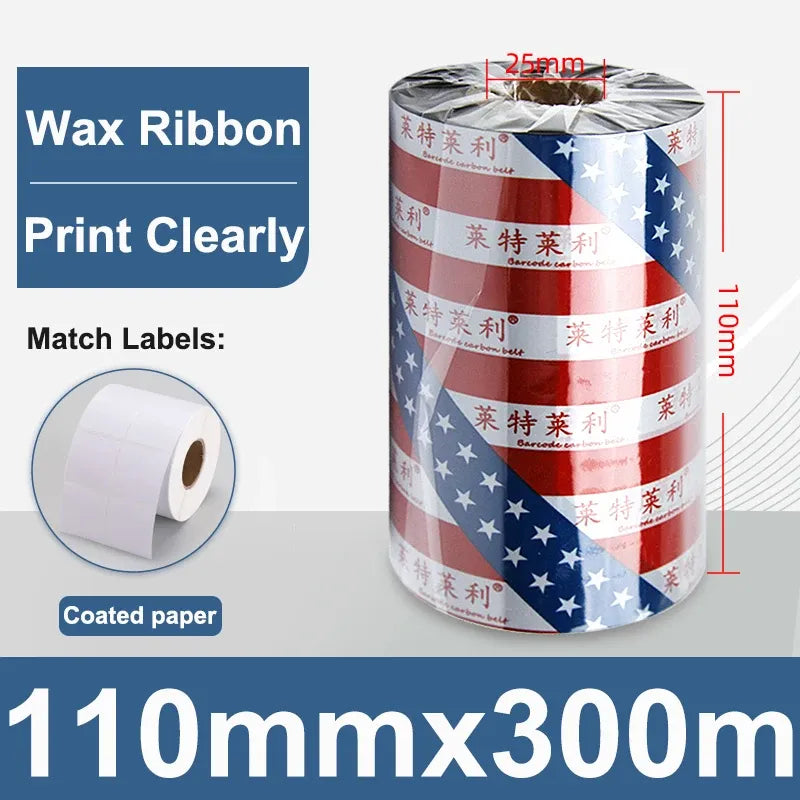 Wax thermal transfer ribbon spool, 110mm x 300m wax ribbon roll