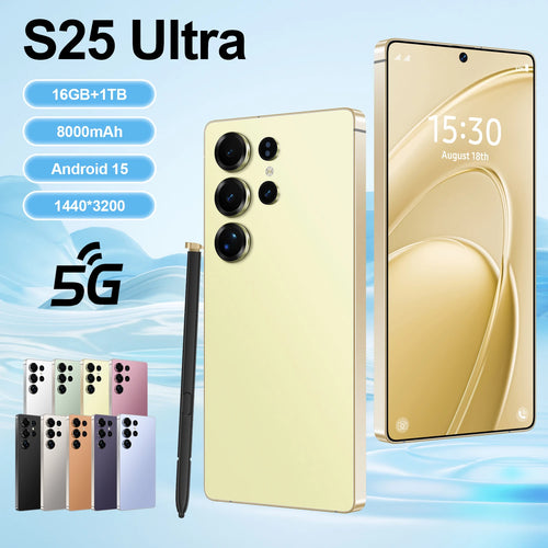 S25 Ultra 5G smartphone with 108MP camera, dual SIM, HD screen, and face recognition in gray finish