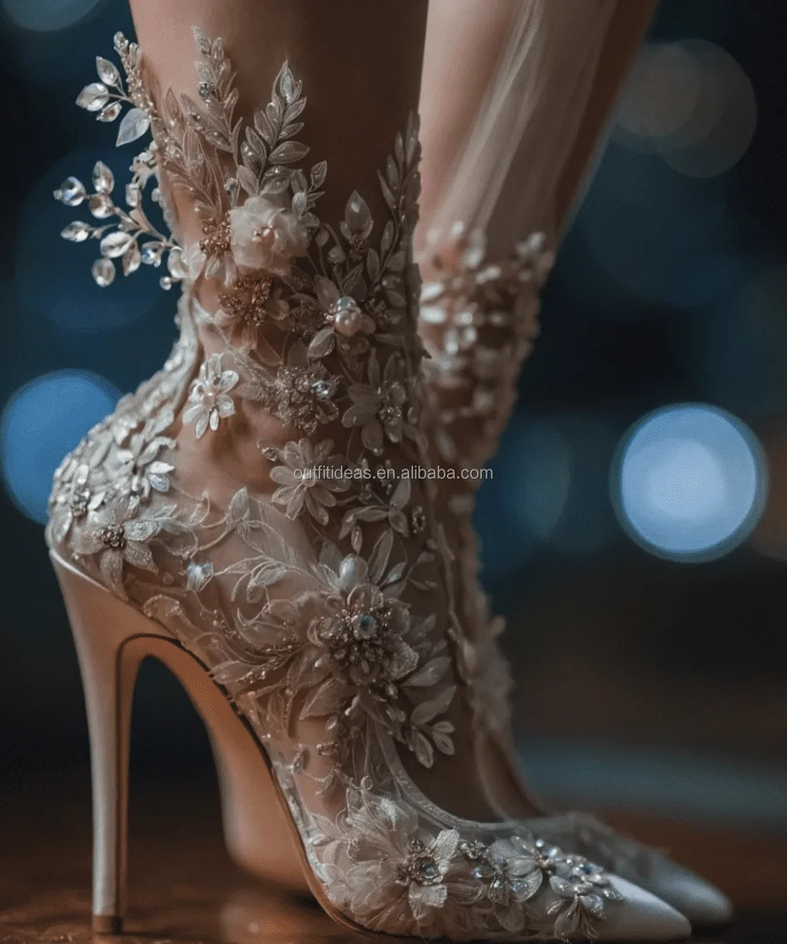 Paradise Elegant Sexy White Rhinestones Heel Flowers Ankle Wrap Tie up Crystal Strap Shoes Sparkly Stiletto Prom Wedding Sandals