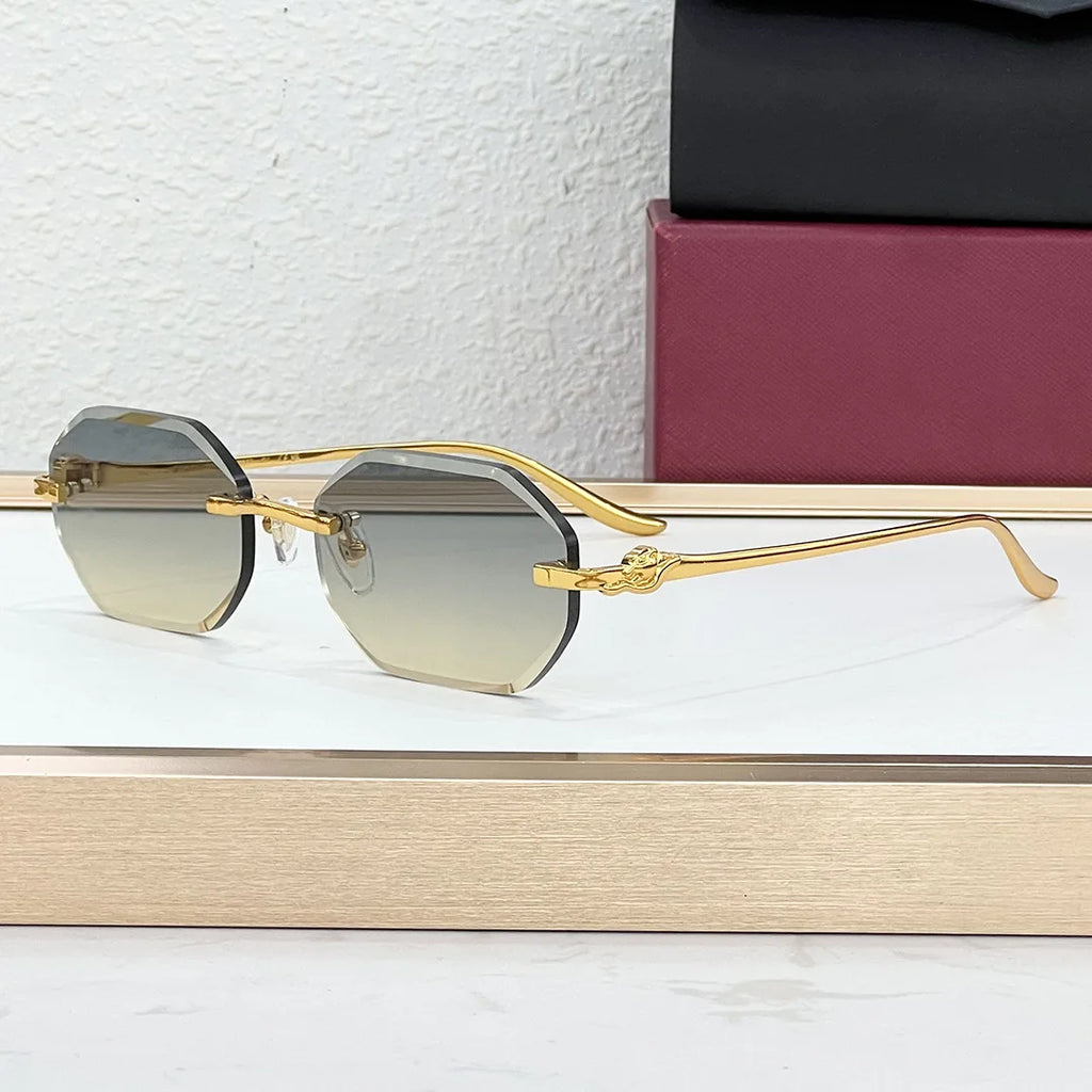 Luxury Designer Brand Irregular Sunglasses High Quality Diamond Cut Rimless Metal Frame Sunglasses