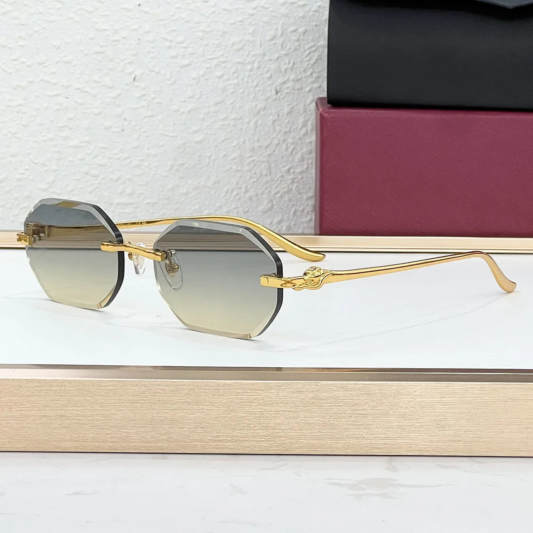 Luxury Designer Brand Irregular Sunglasses High Quality Diamond Cut Rimless Metal Frame Sunglasses