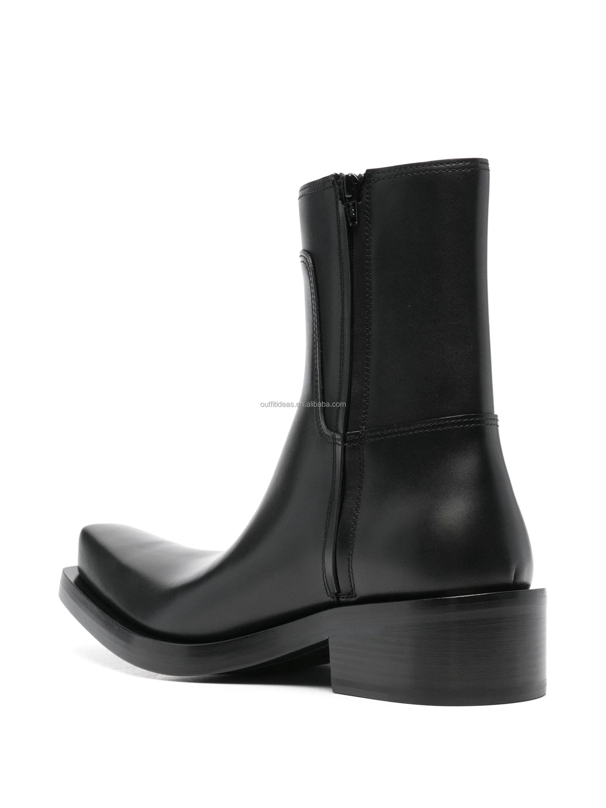 Extra Square Toe Calfskin Chelsea Boots Chunky Low Block Heel Shoes Black Santiago Over-the-knee Leather Biker Boots for Men