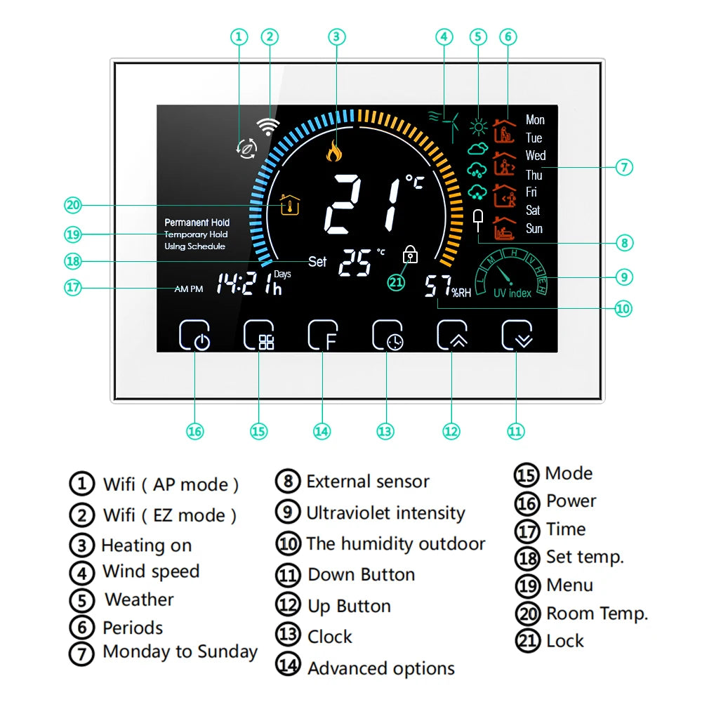 Smart Wi-Fi Thermostat with Color Screen - BHT8000 Series Tidesmit
