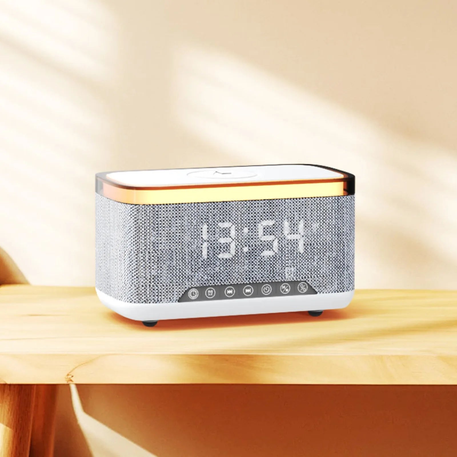 15W Wireless Fast Charger RGB Night Light Temperature Time Digital Alarm Clock Portable Multifunction Bluetooth Charging Speaker White Tidesmit