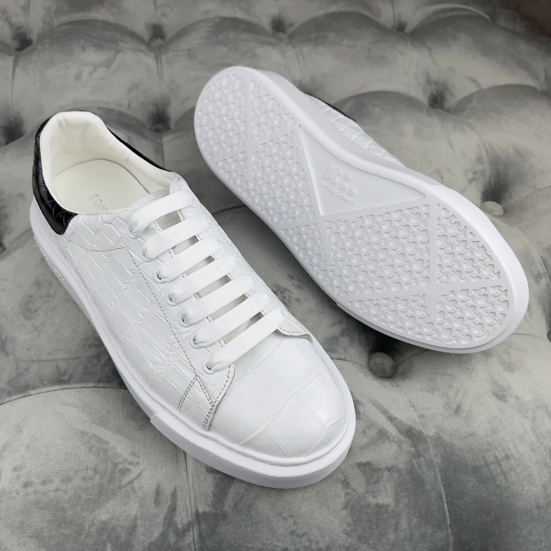 Handmade White Sneakers Alligator Leather Shoes Flat Skateboard Skater Shoes Wholesale Stylish Luxury Casual Shoes Men