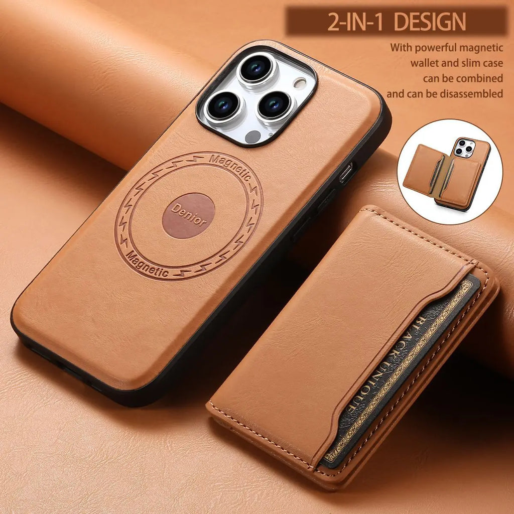 Denior | PU Leather Magnetic Attraction Phone Case for iPhone 16/15/14/13/12 Series & Card Bag(3 Card Slots) Tidesmit