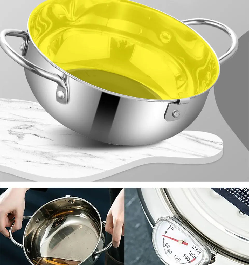 Japanese-Style Tempura Fryer Mini Oil-Saving Deep-Frying Pot Household Small Fryer with Special Temperature Control