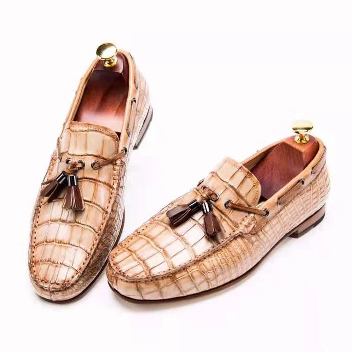 Top Grade Alligator Office Loafers Shoes Men Goodyear Tassel Moccasin Casual Shoes Mens Genuine Crocodile Leather Men's Shoes