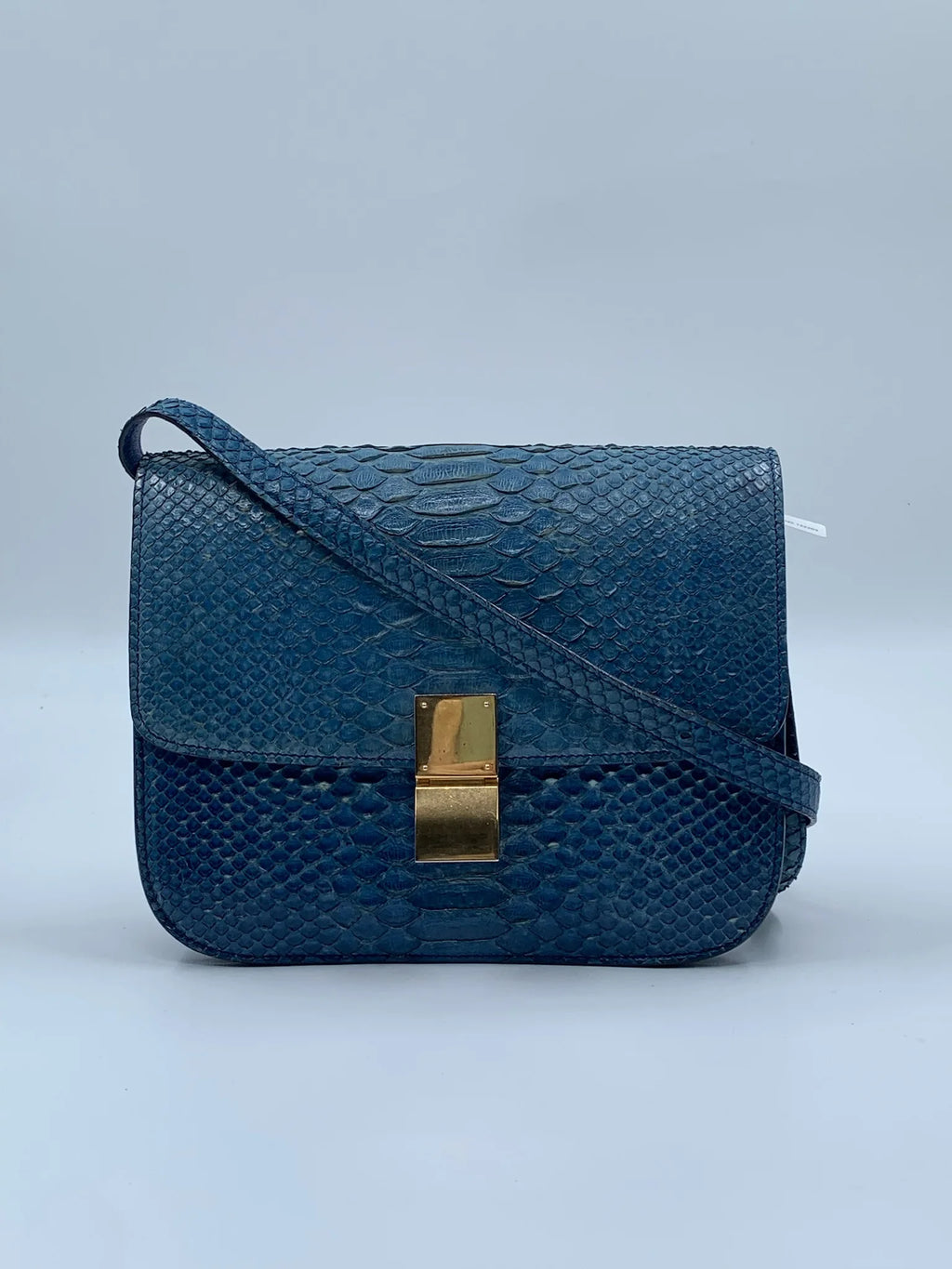 Luxury Pre-Owned Designer Handbag, Genuine Leather Blue Square Shoulder Bag with Crossbody Strap, Vintage Style
