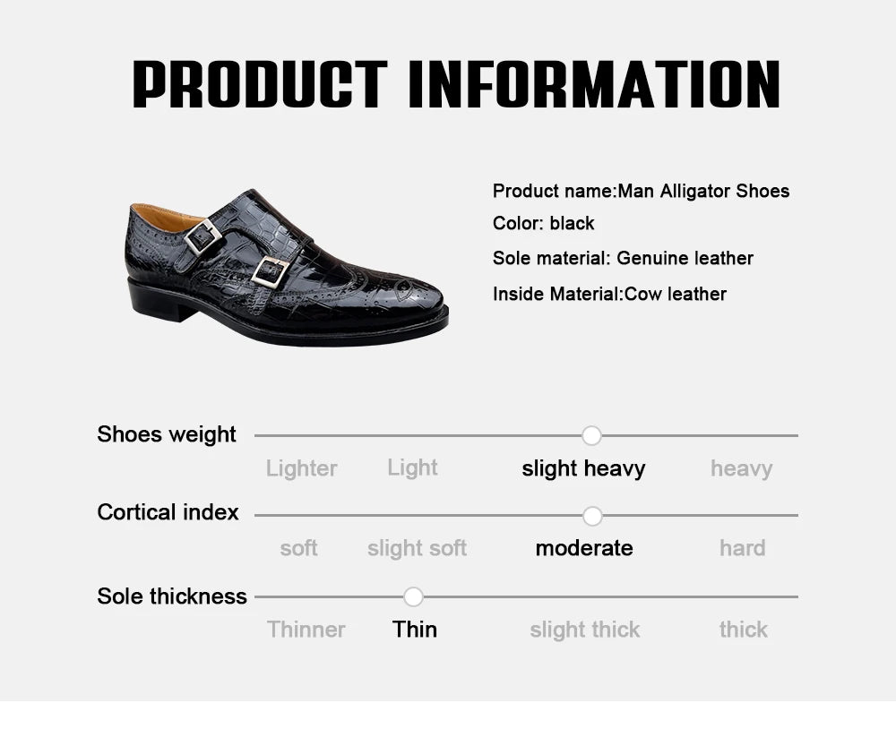 Newest Black Men Shoes Leather Comfort Slip-On High-end Handmade Men Dress Shoes Monk Strap Genuine Crocodile Leather Men Shoes