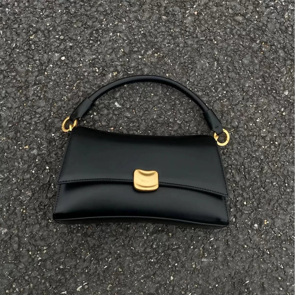 Lzx High-quality Ladies Luxury New Design Black PU-lined Magnetic Clasp Lock Two-strap Square Underarm Handbag 2026