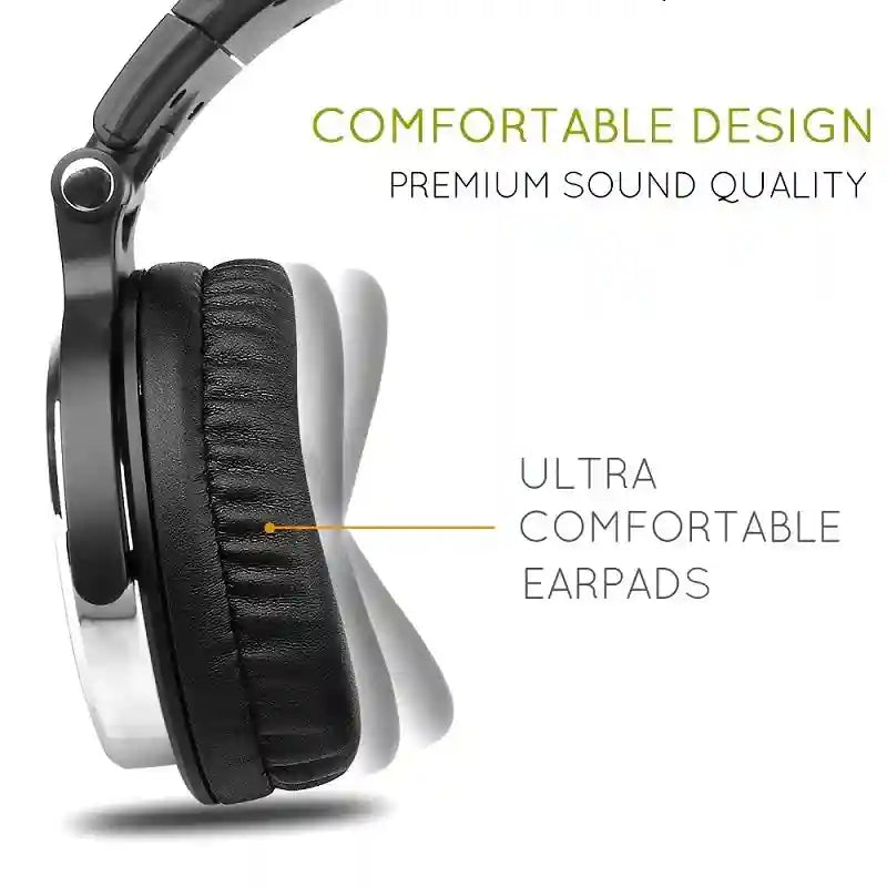 Wired Studio Monitor Headphones - Over-Ear DJ Mic Black Tidesmit