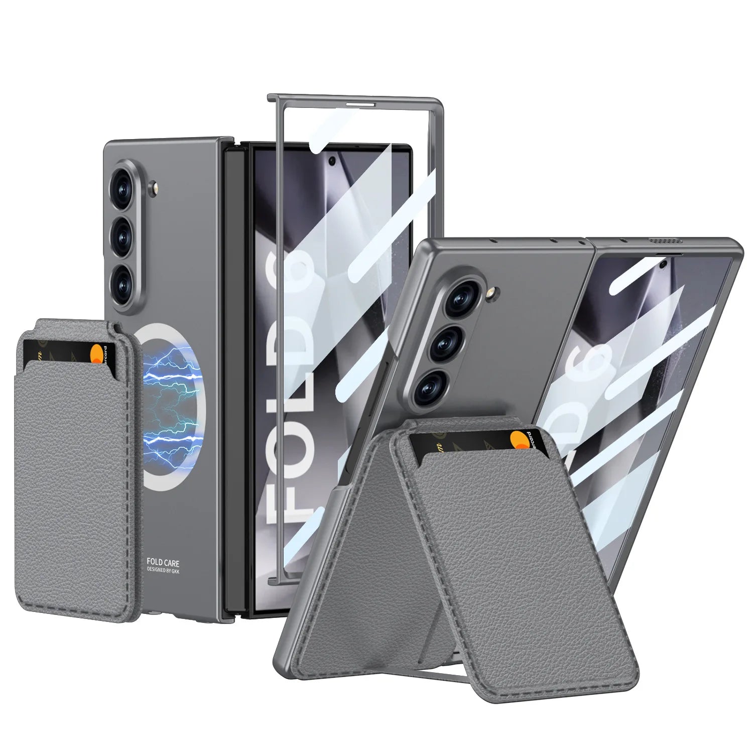 Wireless Charging PU Leather Hard PC with Screen Protector Card Bag Phone Cover for Samsung Galaxy Z Fold 6 Dark Grey For Samsung Galaxy Z Fold 6 Tidesmit