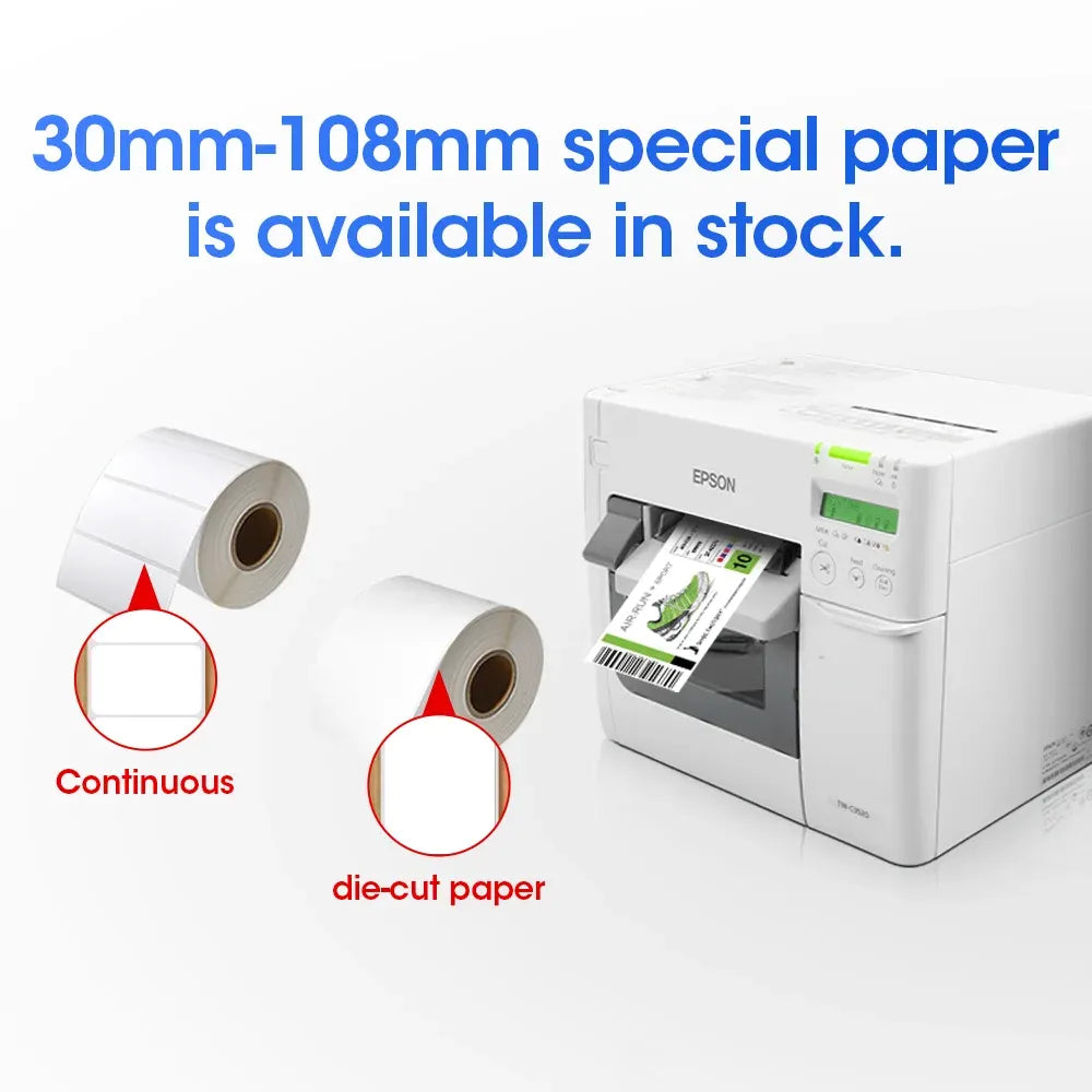 White self-adhesive label paper roll with die-cut strip for inkjet printing