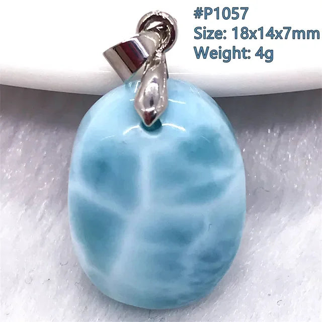 Natural Blue Larimar Trendy Necklace Pendant Women Men Gift Beads 925 Sterling Silver Dominica Water Drop Crystal Stone Jewelry