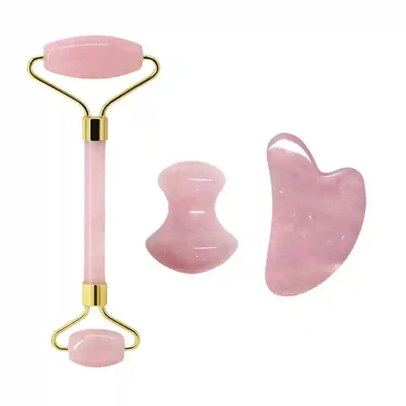 Rose Quartz Face Roller and Gua Sha Set - Premium Facial Massage Tool Massage Roller Type 6 Tidesmit