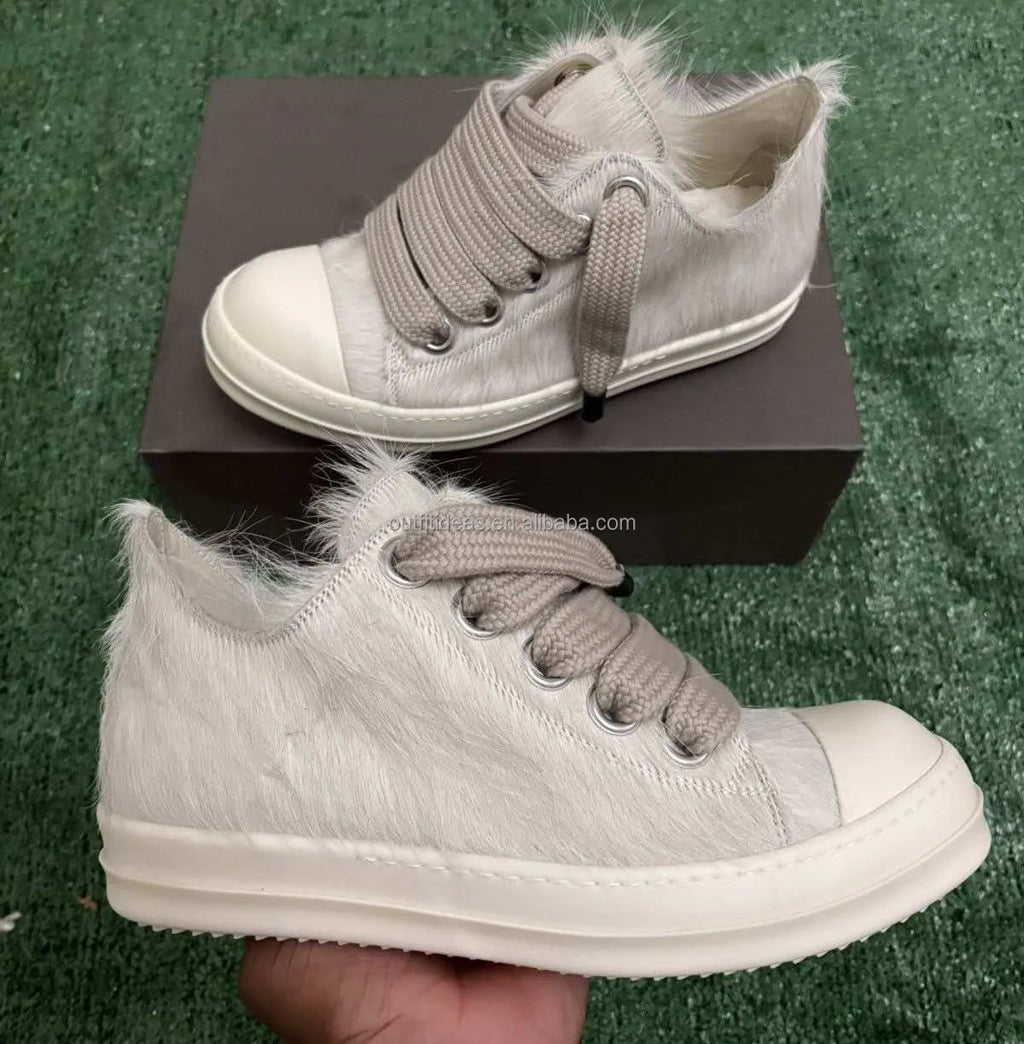 Size 48 Original 5 Eyelets Sneakers Unisex Luxury Design Jumbo Lace Low Top Sneakers for Men Hair Jumbo Lace Low White Sneakers