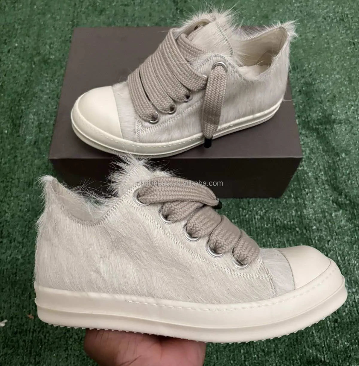 Size 48 Original 5 Eyelets Sneakers Unisex Luxury Design Jumbo Lace Low Top Sneakers for Men Hair Jumbo Lace Low White Sneakers
