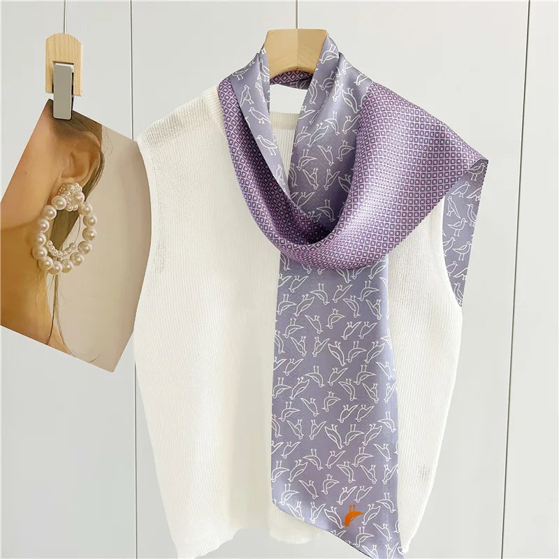 Newest Designs 100% Mulberry Silk Neck Scarf Stylish Long Scarves Oblique Satin Elegant Pure Silk Scarf for Women