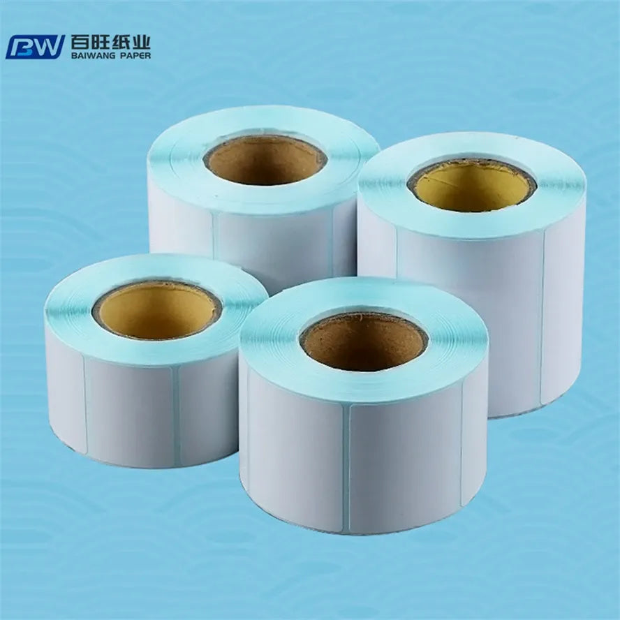 Adhesive shipping label thermal roll paper, light blue and white label rolls