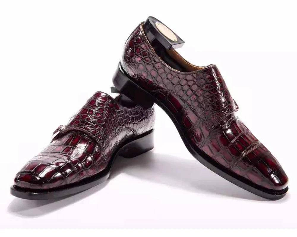 Goodyear Popular Genuine Crocodile Leather Monk Strap Mens Formal Shoes alligator Skin Designer Shoes Men Alligator Shoes Men