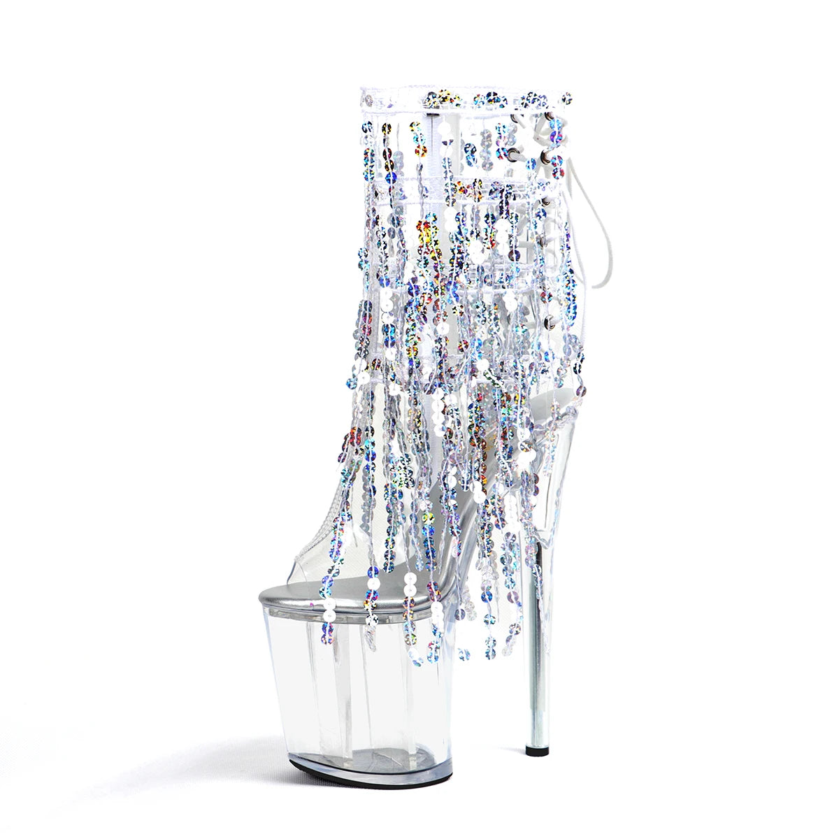 Pure Handcrafted Tassel Stiletto Heels with Ultra-slim Toe Sexy Fish-mouth Design Ole Dancing Stripper Outfit Not Tiring on Feet