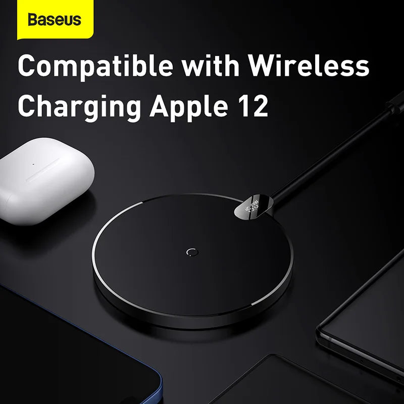 15W Fast Wireless Charger Pad with LED Display - Qi Certified Black Tidesmit