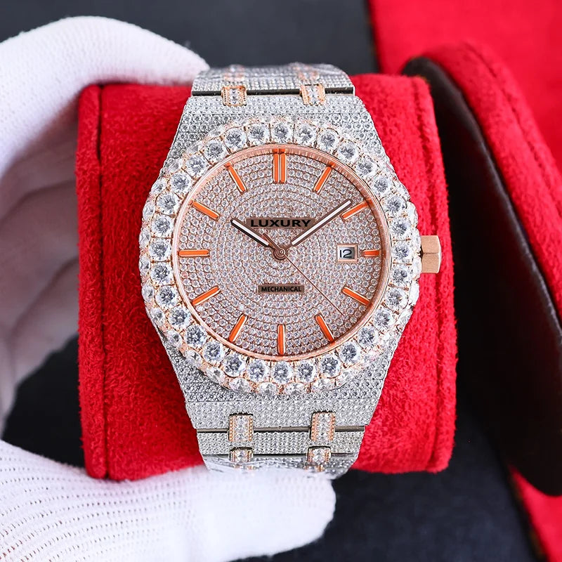 Wholesale Customized High Quality Iced Out Men's Mechanical Diver Watch Water Resistant with Moissanite & Diamond Tester
