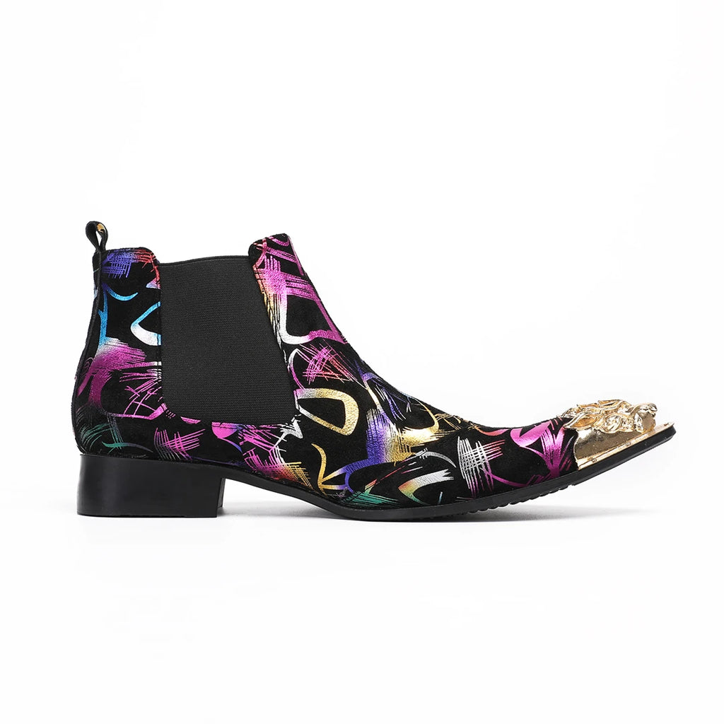 NA948 Pattern Boots for Men Metal Decor Leather Western Men's Boots Street Style Man Shoes