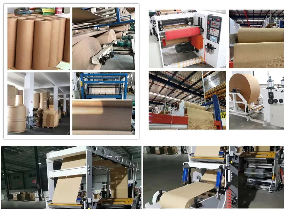 Packaging machine area with rollers and wrapping equipment for kraft tape