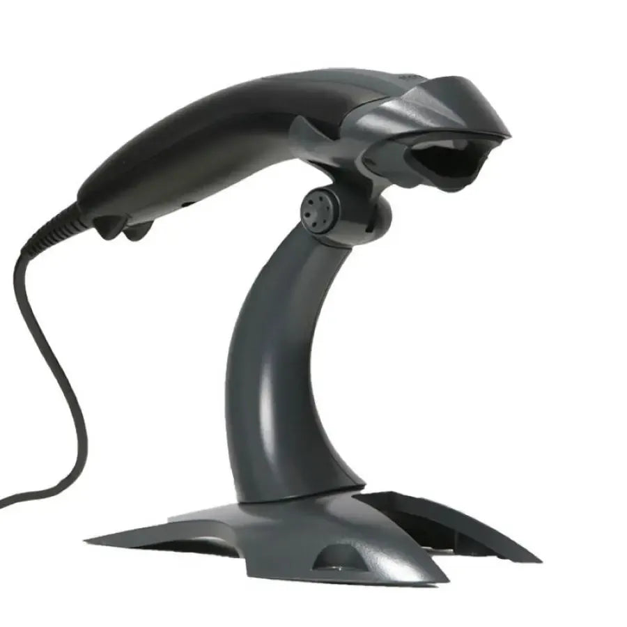 Black handheld 2D barcode scanner with visible circular sensor port on front