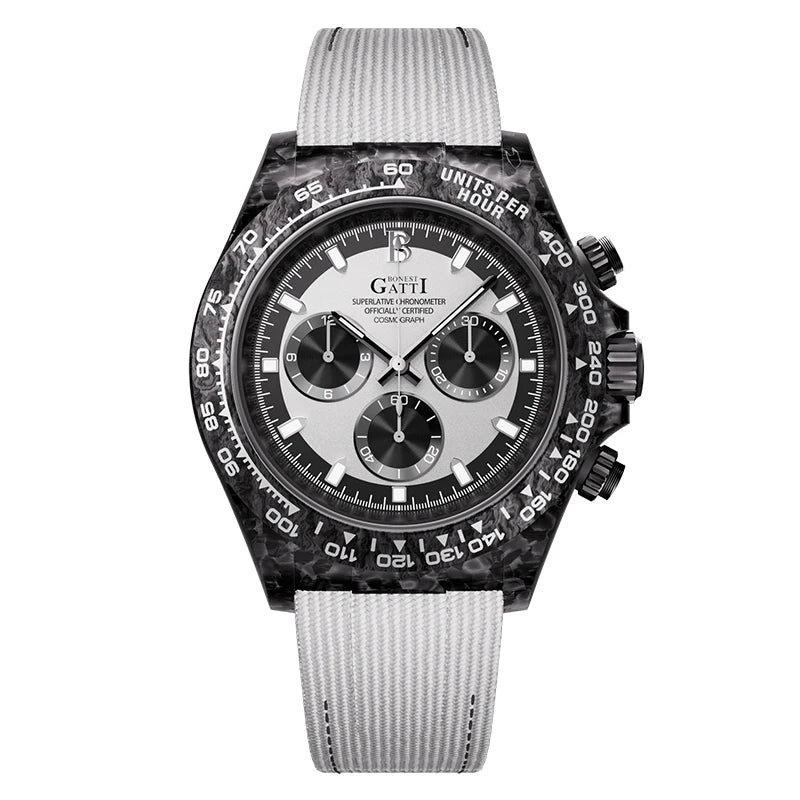 Automatic Mechanical Chronograph Watch Carbon Fiber Speedometer Ring 1600 Degree Sintered High Hardness Luminous